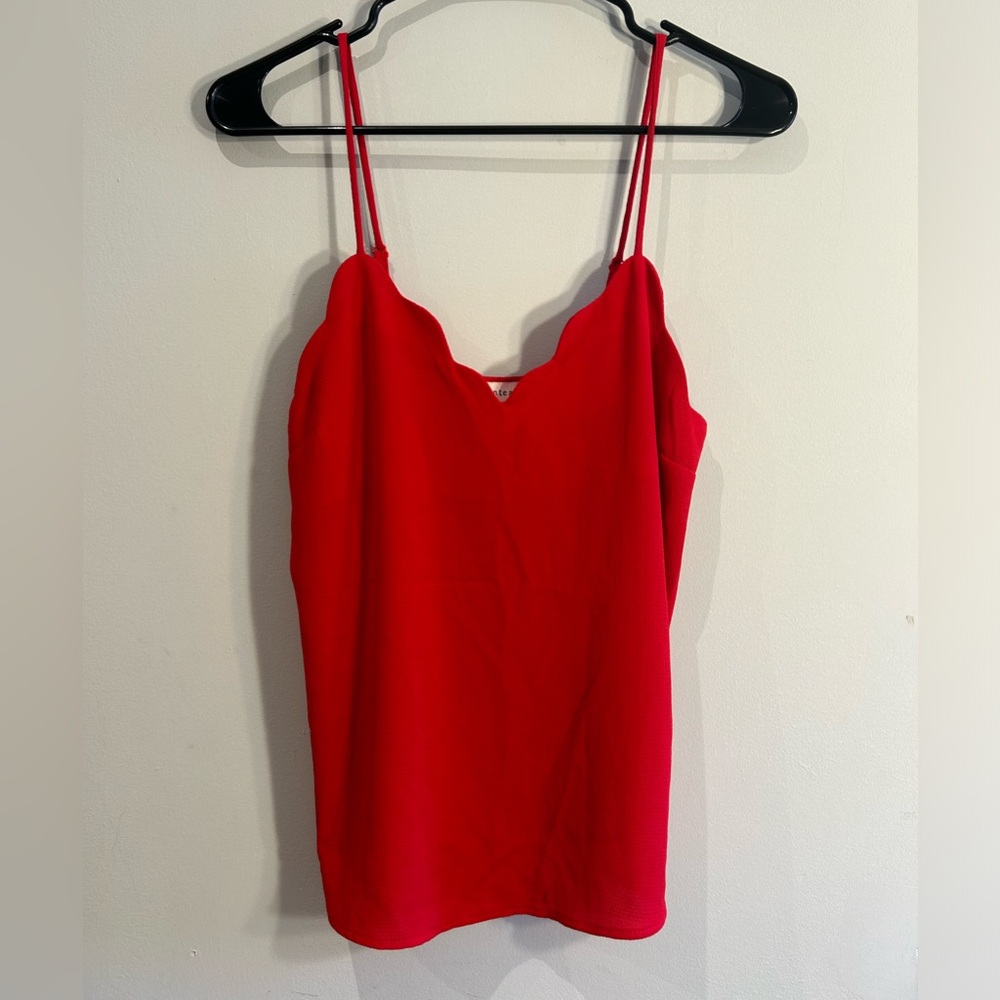 Red Scalloped Neck Line Strap Top